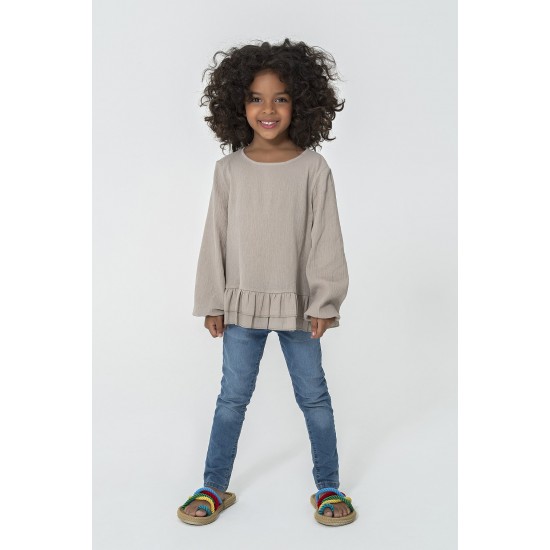 For You Kids Organic Stone Blouse with Ruffle Skirt and Button Back