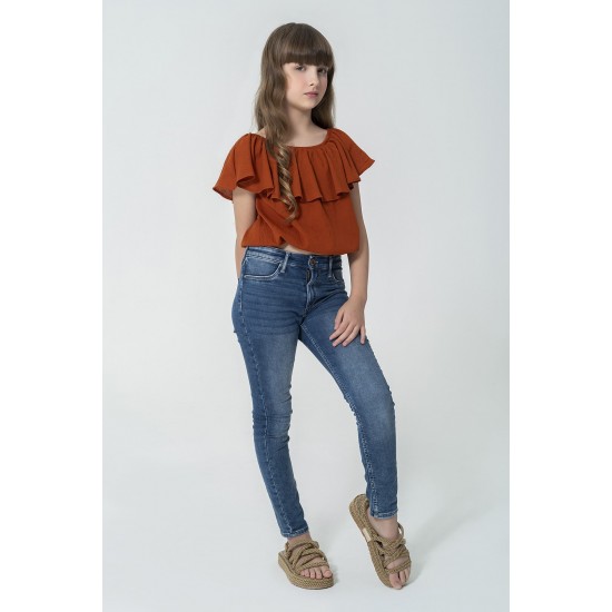 For You Kids Organic Collar Ruffled Elastic Tile Blouse