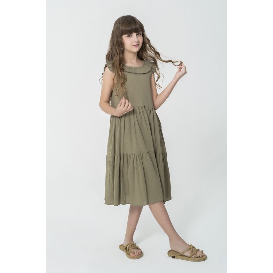 For You Kids Organic Robe Layered Khaki Dress