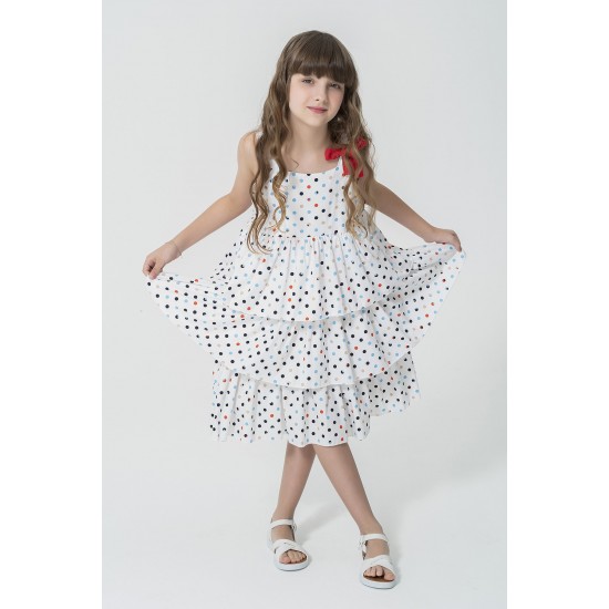 For You Kids Colorful Polka Dot Bow Strap Dress