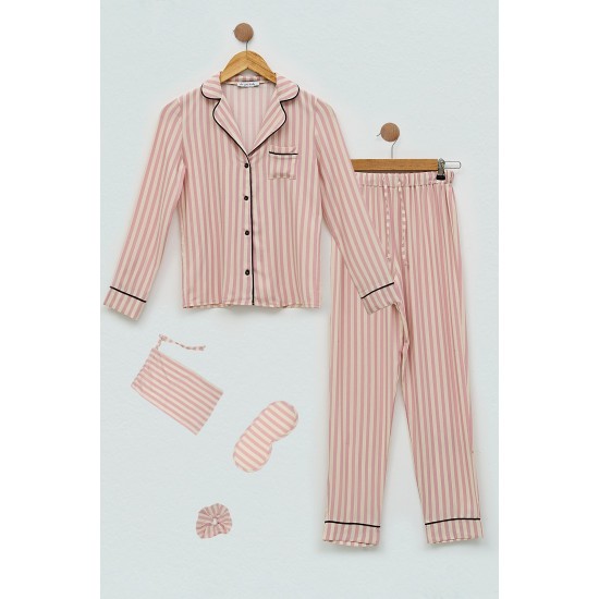 For You Kids 7 Pcs Viscose Pile Striped Fuchsia Pajamas Set