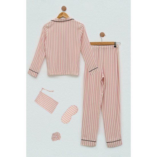 For You Kids 7 Pcs Viscose Pile Striped Fuchsia Pajamas Set