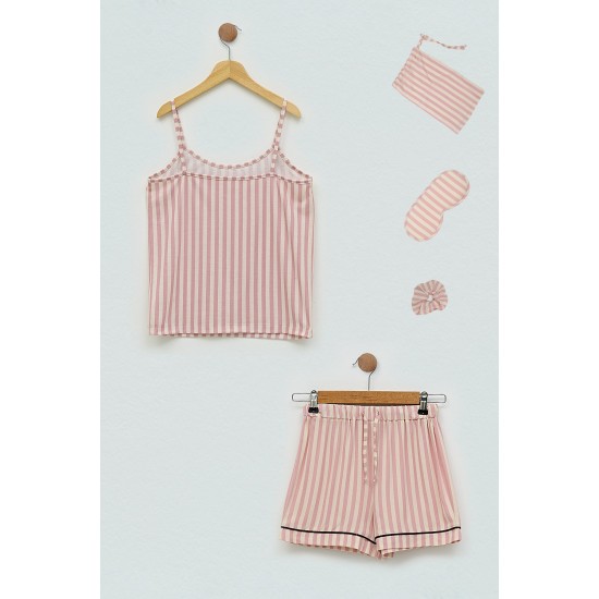 For You Kids 7 Pcs Viscose Pile Striped Fuchsia Pajamas Set