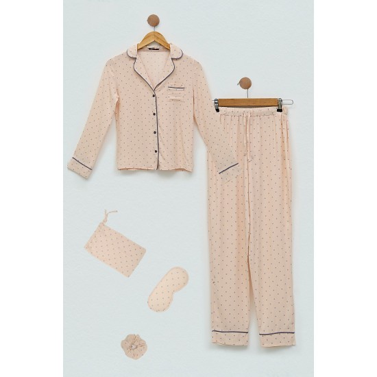 For You Kids 7 Piece Viscose Pile Polka Dot Pink Pajamas Set