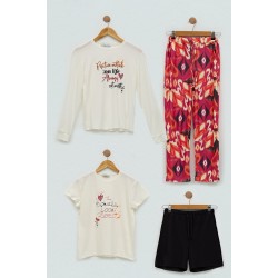 For You Kids 4-Piece Flowers Printed Black Pajamas Set