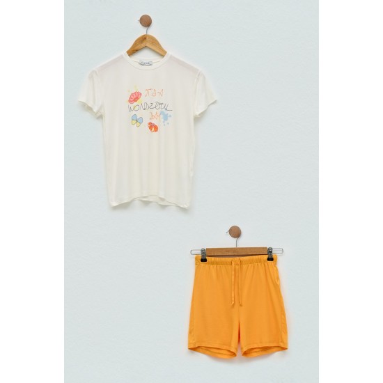 For You Kids 4 Pcs Strong Printed Ecru Pajamas Set