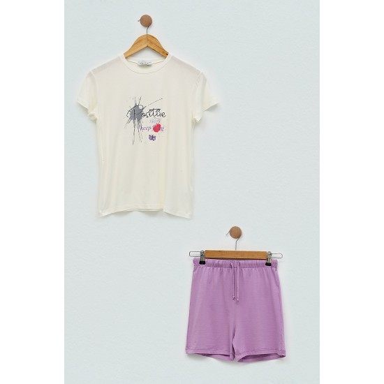 For You Kids 4-Piece Flower Printed Lilac Pajamas Set