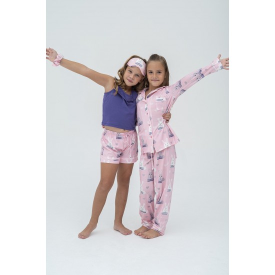 For You Kids 3-Piece Orange Tie Giraffe Pattern Long Pajamas Set