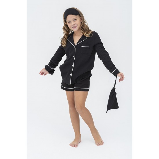 For You Kids 7 Piece Organic White Tie Black Pajamas Set