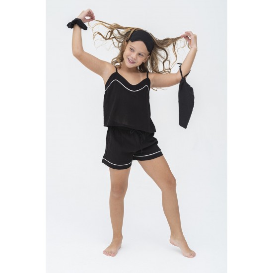 For You Kids 7 Piece Organic White Tie Black Pajamas Set
