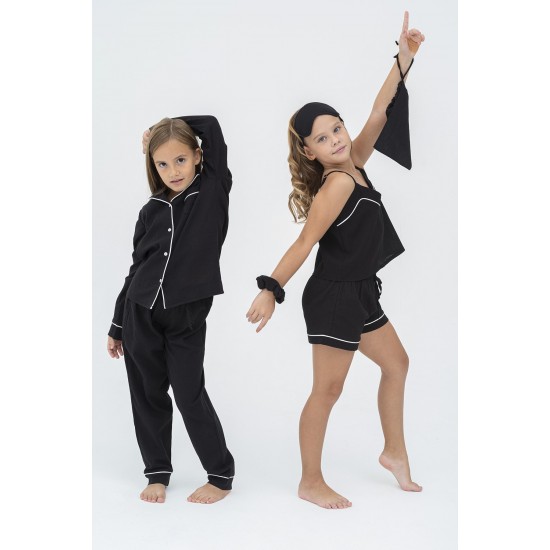For You Kids 7 Piece Organic White Tie Black Pajamas Set
