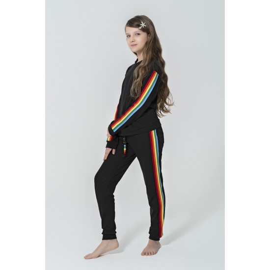 For You Kids Rainbow Stripe Black Pajamas Set of 4
