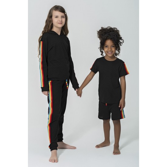 For You Kids Rainbow Stripe Black Pajamas Set of 4