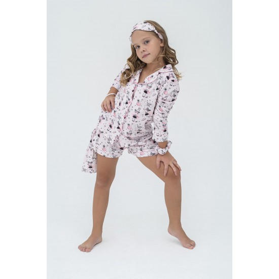 For You Kids 7 Pieces Pink Piping Super Girl Patterned Pajamas Set