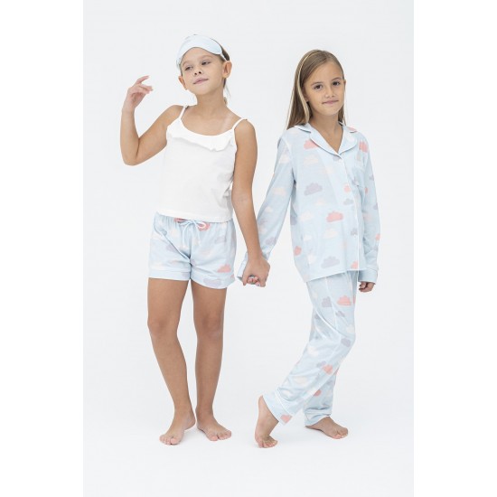 For You Kids 7 Piece Ecru Piping Cloud Patterned Pajamas Set