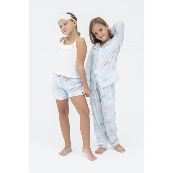 For You Kids 7 Piece Ecru Piping Cloud Patterned Pajamas Set