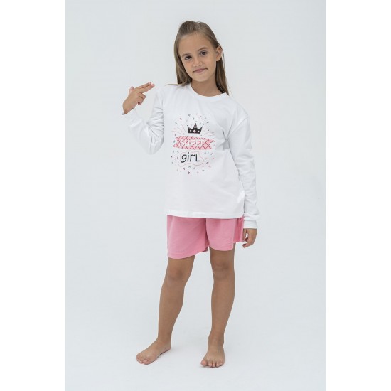 For You Kids 4-Piece Hero Girl Pattern Pink Pajamas Set