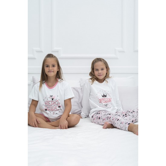 For You Kids 4-Piece Hero Girl Pattern Pink Pajamas Set