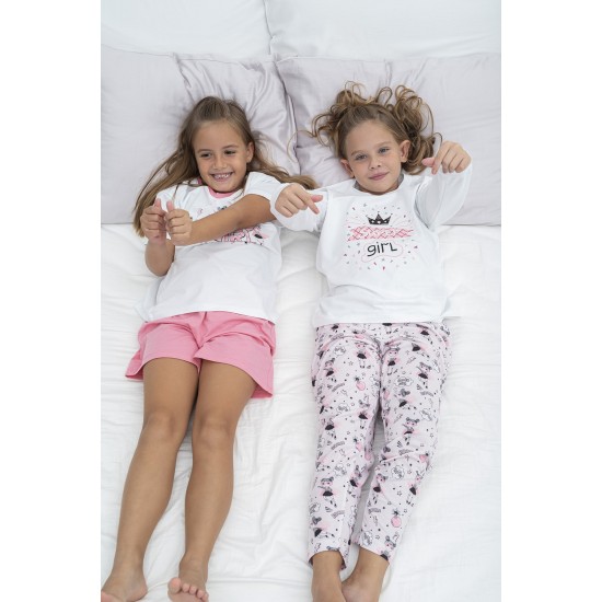 For You Kids 4-Piece Hero Girl Pattern Pink Pajamas Set