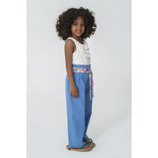 For You Kids Organic Belted Pocket Blue Trousers