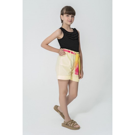 For You Kids Organic Belt Pocketed Double Leg Yellow Shorts