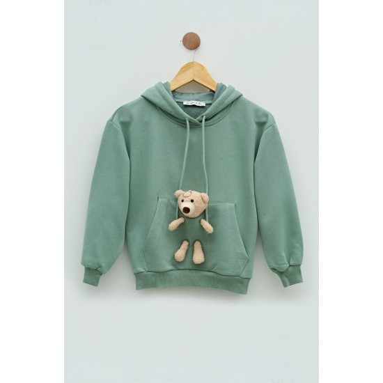 For You Kids Baby Girl Green Sweatshirt with Teddy Bear