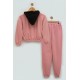 For You Kids Embossed Printed Pink Hoodie Sweatshirt Set
