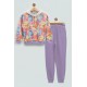 For You Kids Plush Detailed Patterned Lilac Hooded Sweatshirt Set