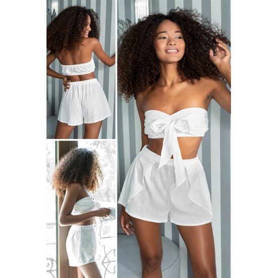 For You Moda Women's 2-pack Organic White Top and Bottom Shorts Set