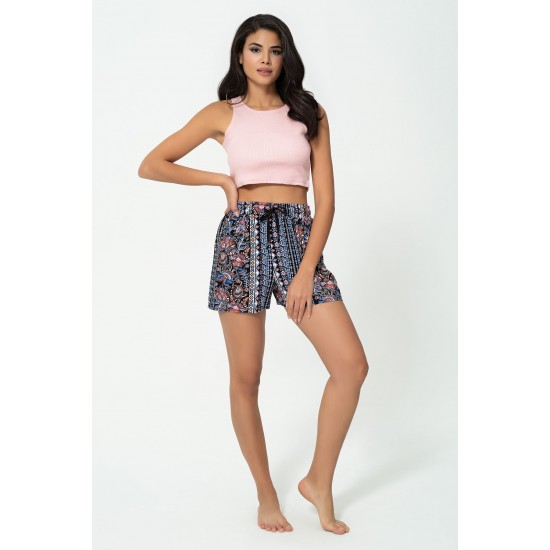 For You Woman Rib Pink Crop Athlete Shorts Set