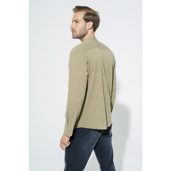 For You Man Organic Crew Neck Long Sleeve Khaki Shirt