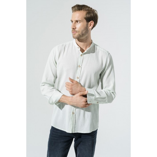 For You Man Organic Collar Long Sleeve Mint Green Shirt