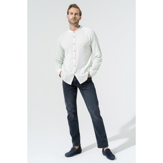 For You Man Organic Collar Long Sleeve Mint Green Shirt