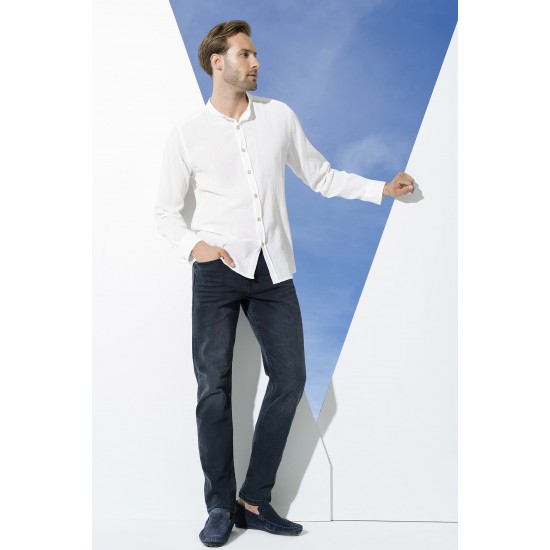 For You Man Organic Straight Collar Long Sleeve White Shirt
