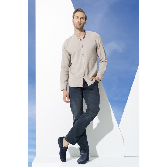 For You Man Organic Straight Collar Long Sleeve Stone Shirt