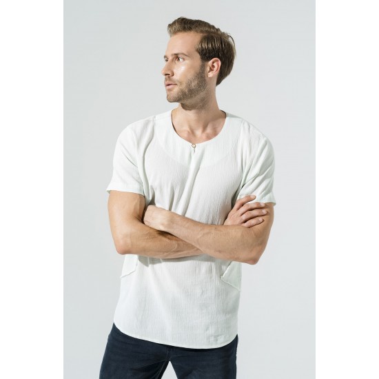 For You Man Organic One Button Short Sleeve Green Shirt