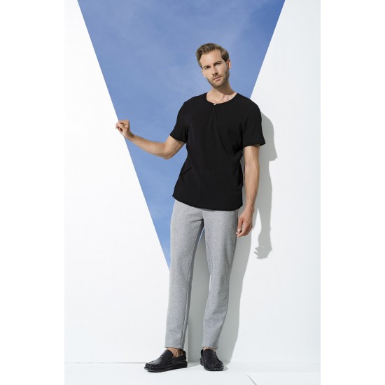 For You Man Organic One Button Short Sleeve Black Shirt