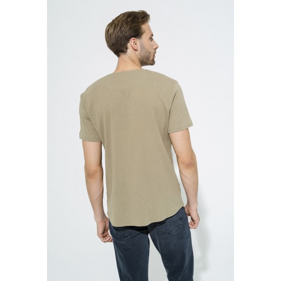 For You Man Organic One Button Short Sleeve Khaki Shirt