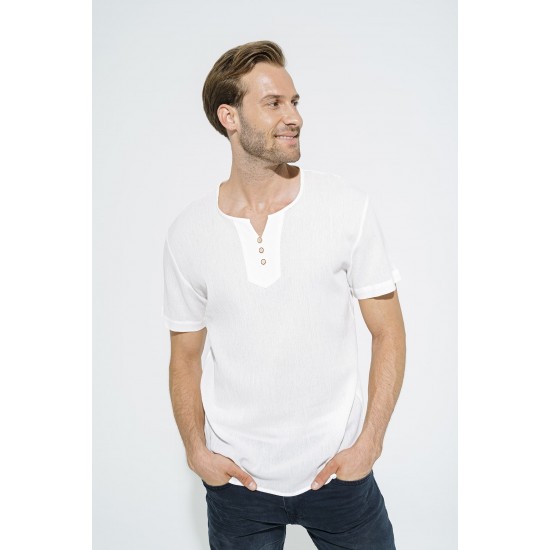 For You Man Organic 3 Button Short Sleeve White Shirt