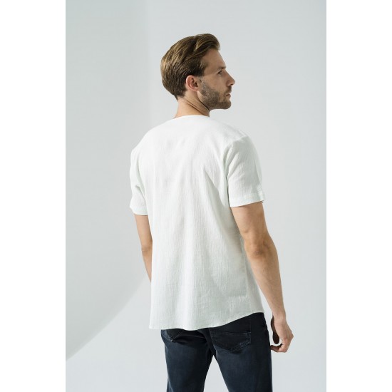 For You Man Organic 3 Button Short Sleeve Green Shirt