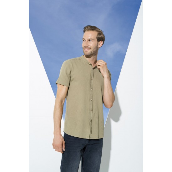 For You Man Organic Crew Neck Full Pat Short Sleeve Khaki Shirt