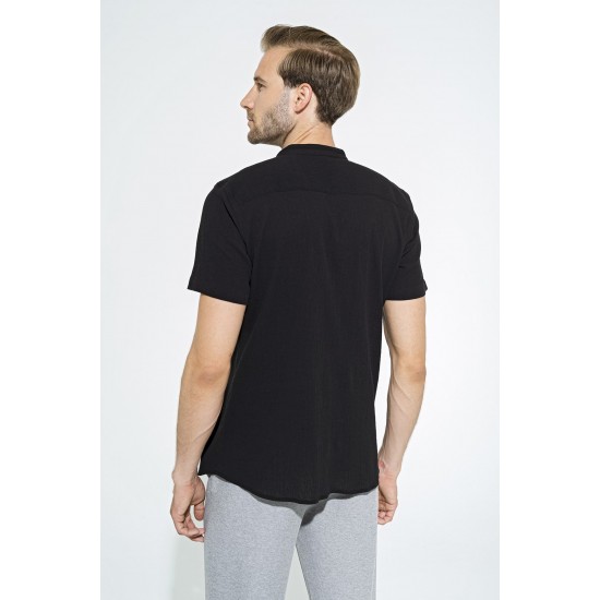 For You Man Organic Crew Neck Full Pat Short Sleeve Black Shirt
