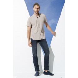 For You Man Organic Classic Collar Full Pat Short Sleeve Stone Shirt