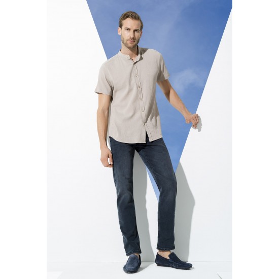 For You Man Organic Classic Collar Full Pat Short Sleeve Stone Shirt