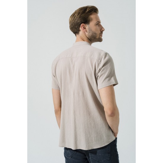For You Man Organic Classic Collar Full Pat Short Sleeve Stone Shirt