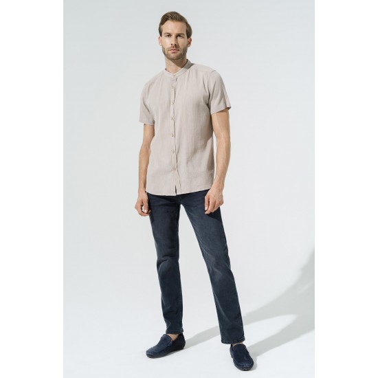 For You Man Organic Classic Collar Full Pat Short Sleeve Stone Shirt