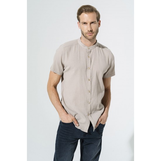 For You Man Organic Classic Collar Full Pat Short Sleeve Stone Shirt