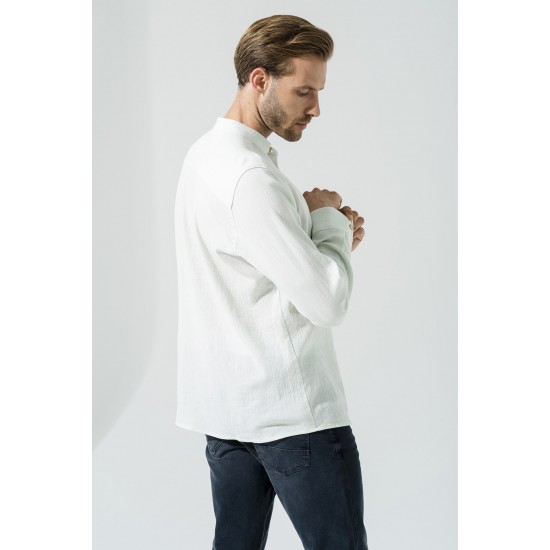For You Man Organic Pocket Large Collar Long Sleeve Mint Green Shirt