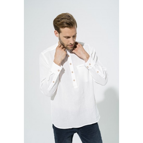 For You Man Organic Pocket Collar Long Sleeve White Shirt