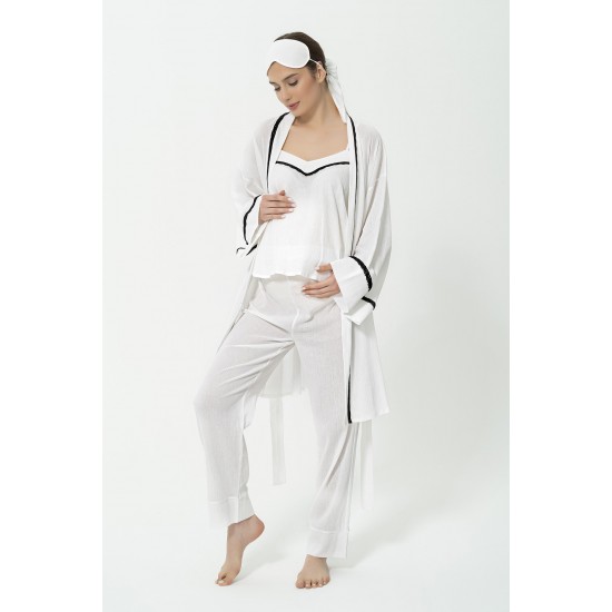 For You Mama 5 Piece Organic White Pajama Set With Robe